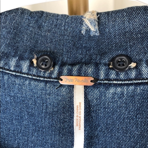 Free People Blue Denim Jacket with Knit Sleeves Mixed Media Sz M (O1) - Picture 7 of 9